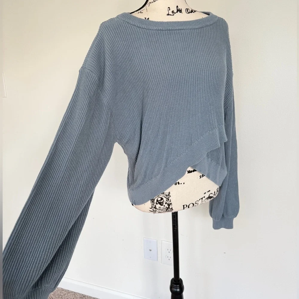 lululemon Reversible Crossover Sweater Blue Chambray Cashmere Blend Sz 12